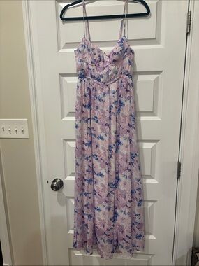 Lulu's Pink and Blue Floral Maxi Dress